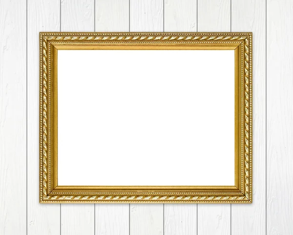 Golden frame on wood wall background — Stock Photo, Image