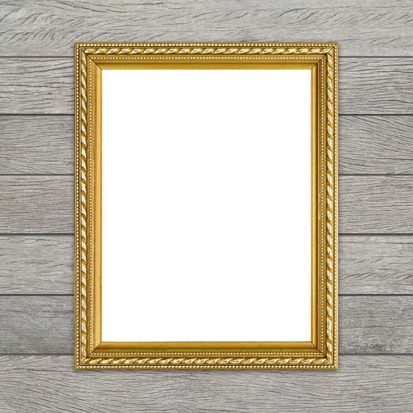 Gouden frame op houten muur achtergrond — Stockfoto