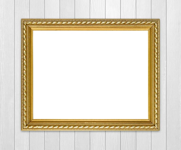 Gouden frame op houten muur achtergrond — Stockfoto