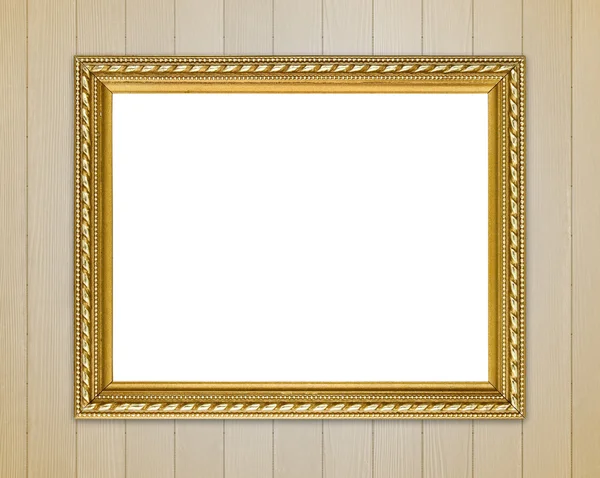 Gouden frame op houten muur achtergrond — Stockfoto