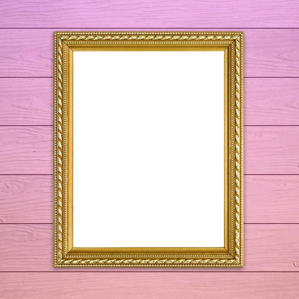 Gouden frame op kleurrijke houten muur achtergrond — Stockfoto