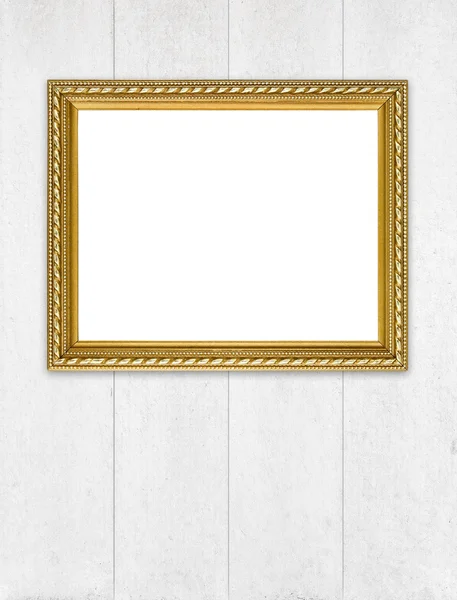 Golden frame on wood wall background — Stock Photo, Image