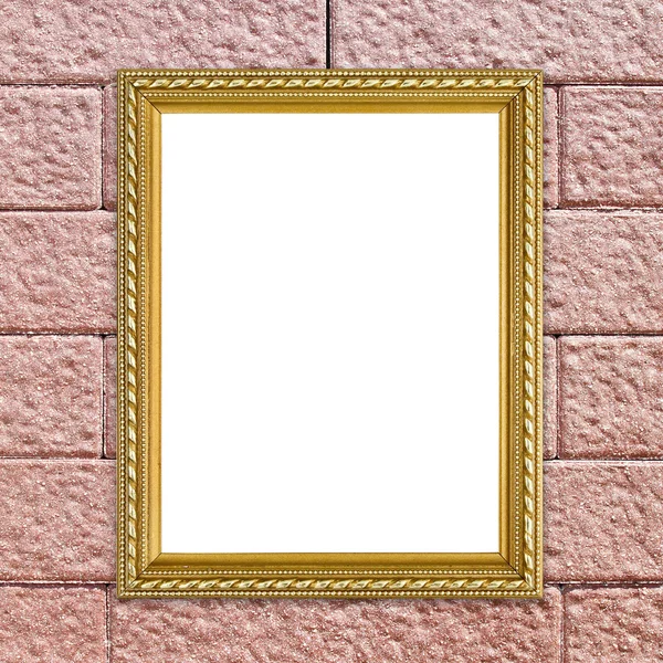 煉瓦石の壁の背景にゴールデン フレーム — ストック写真