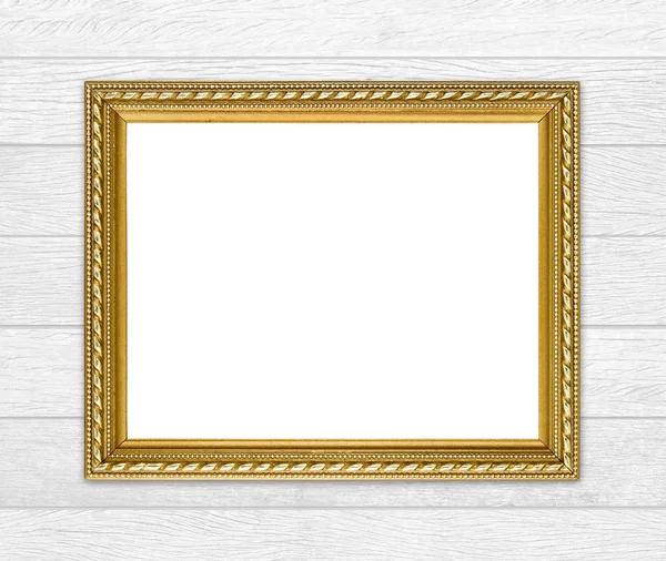 Gouden frame op houten muur achtergrond — Stockfoto