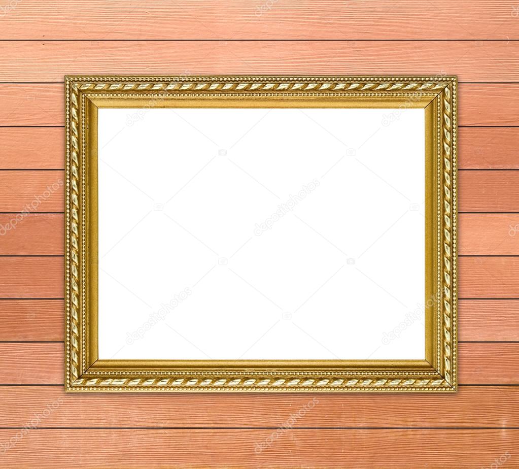 golden frame on wood wall background