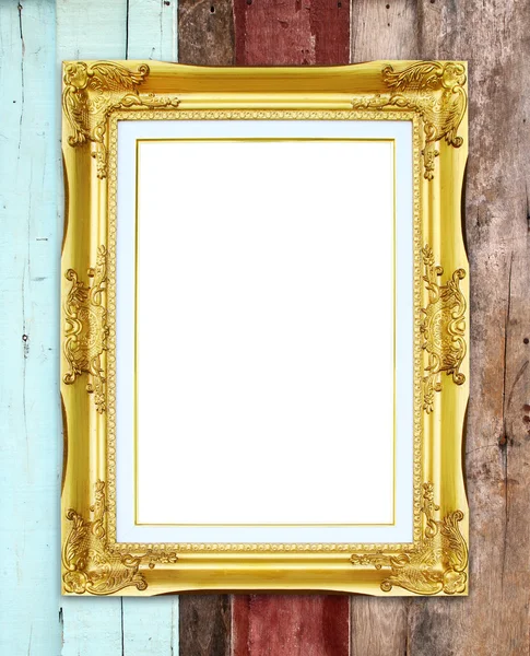 Gyllene ram på trä vägg bakgrund — Stockfoto