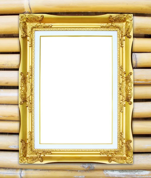 Golden frame on bamboo wall background — Stock Photo, Image