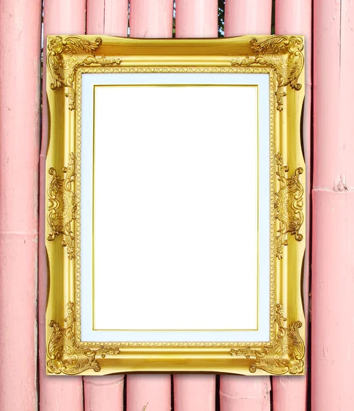 Golden frame on bamboo wall background — Stock Photo, Image