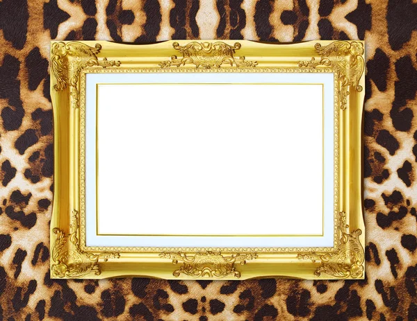 Złotą ramę z leopard tekstura tło — Zdjęcie stockowe