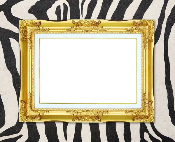 Golden frame  with zebra texture background — Stock Photo, Image