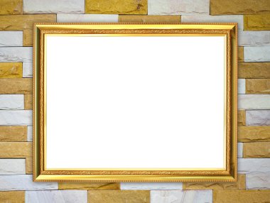tuğla duvar zemin üzerine altın çerçeve