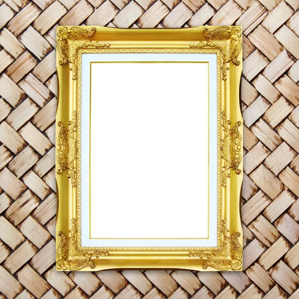 Golden frame on bamboo texture background — Stock Photo, Image