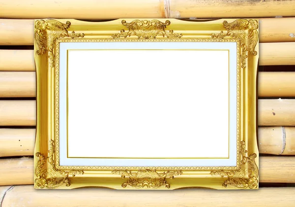 Golden frame on bamboo wall background — Stock Photo, Image