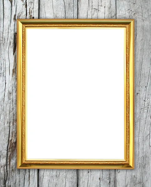 Gouden frame op houten muur achtergrond — Stockfoto