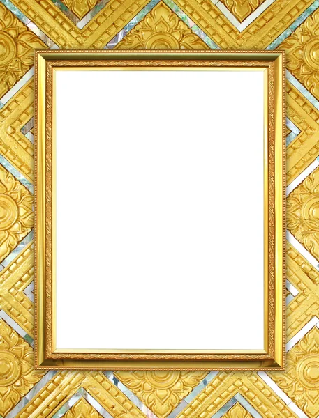 Golden frame on Thai style buddha wall background — Stock Photo, Image