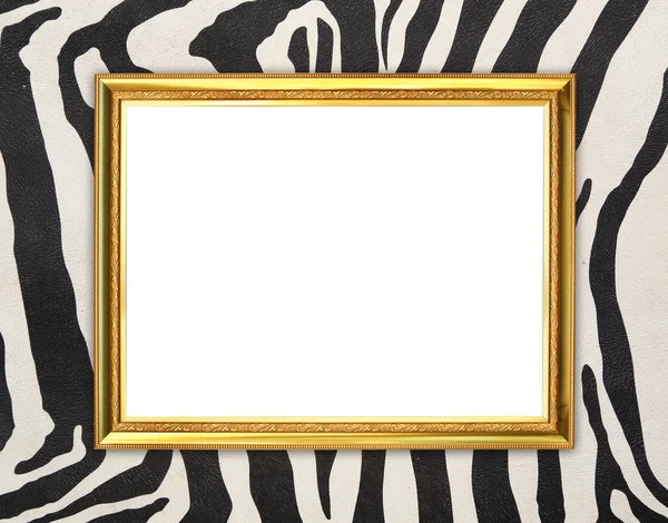 Golden frame  with zebra texture background — Stock Photo, Image