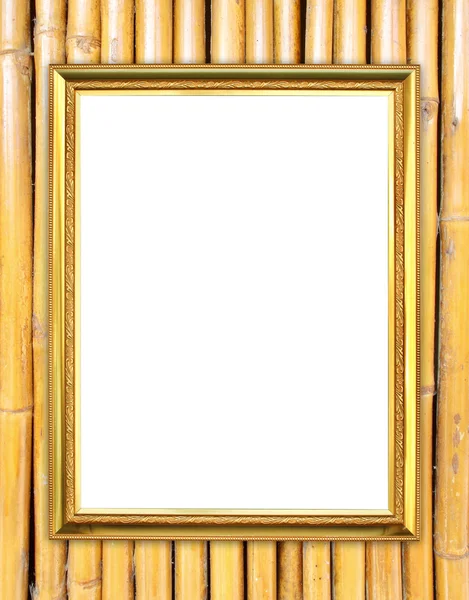 Zlatý rám na zeď bambus na pozadí — Stock fotografie
