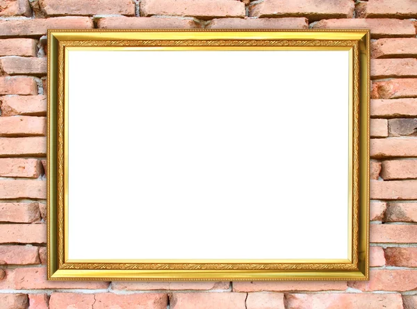 Marco dorado sobre fondo de pared de piedra de ladrillo —  Fotos de Stock