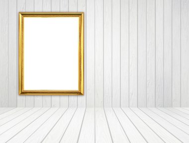 ahşap duvar zemin üzerine altın çerçeve