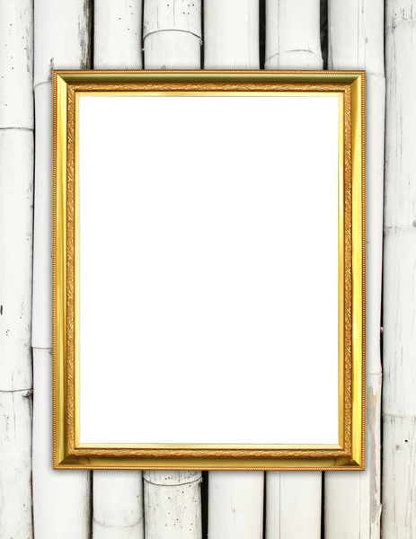 Gouden frame op bamboe muur achtergrond — Stockfoto