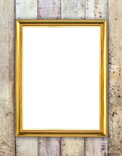 Gouden frame op houten muur achtergrond — Stockfoto