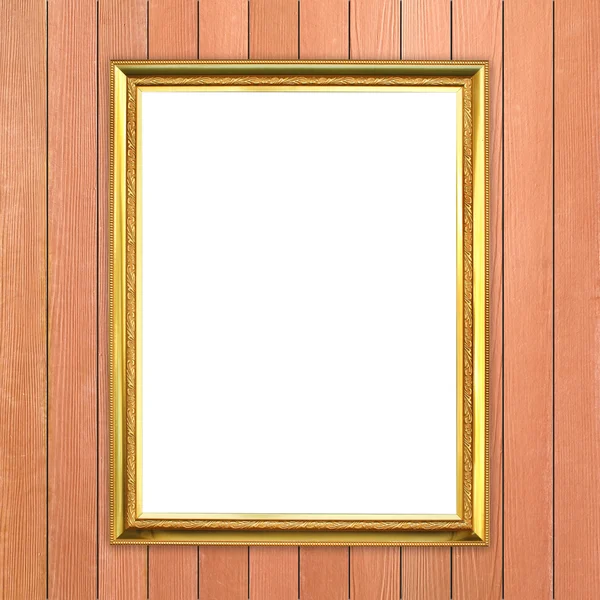 Золота рамка на фоні дерев'яної стіни — стокове фото