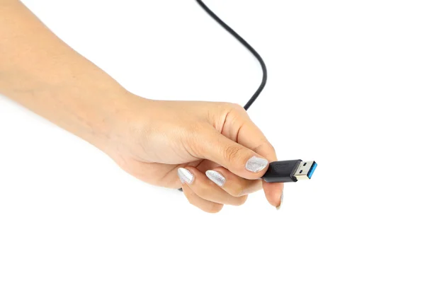 USB 3.0 Steckkabel in der Hand — Stockfoto