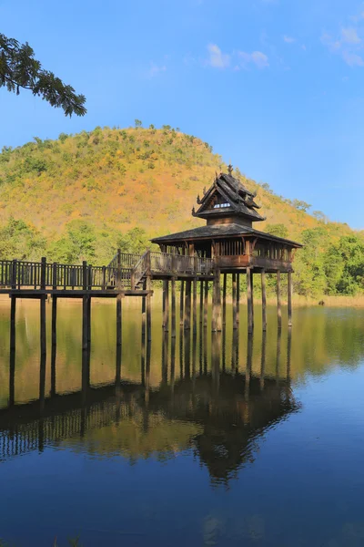 Wood Thai pavilion reflect in pool — Stock Photo, Image