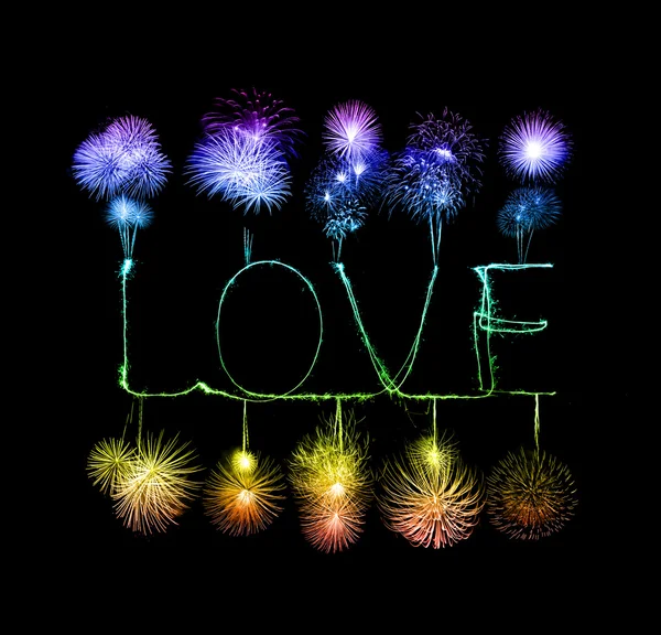 Amore scintillante fuoco d'artificio luce alfabeto — Foto Stock