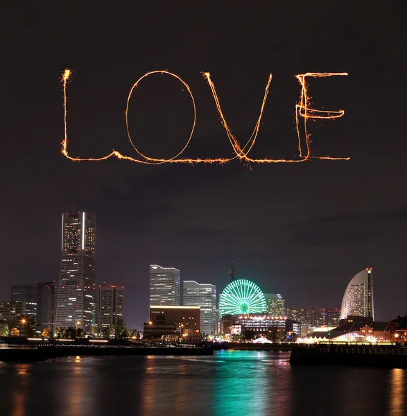 Love sparkle Fireworks celebrating over marina bay in Yokohama C — Stock Photo, Image