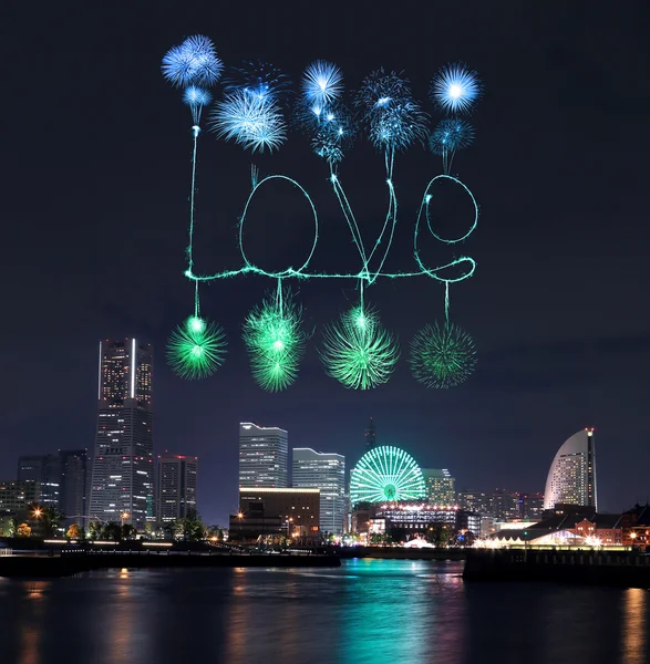 Love sparkle Fireworks celebrating over marina bay in Yokohama C — Stock Photo, Image