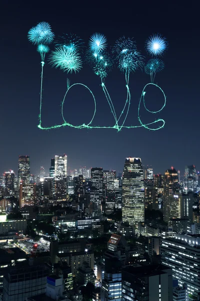 Love sparkle Fireworks celebrating over Tokyo cityscape at night — Stock Photo, Image