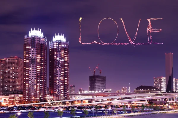 Love sparkle Fireworks celebrating over Odaiba, Japan — Stock Photo, Image