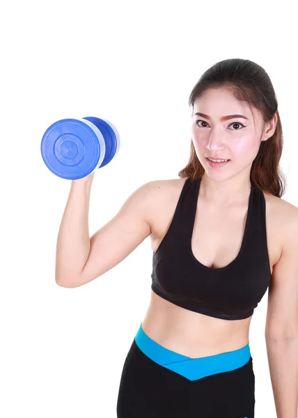 Wanita fitness dengan dumbbell — Stok Foto