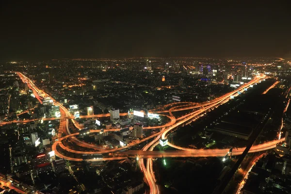 Bangkok rychlostní silnice a dálnice horní pohled v noci — Stock fotografie