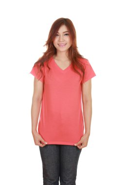 genç güzel kadın, boş t-shirt 