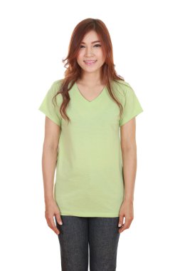 genç güzel kadın, boş t-shirt 