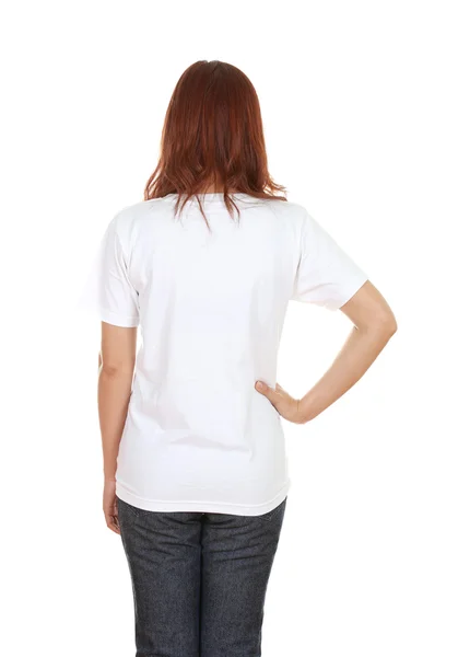 Femelle avec t-shirt blanc (face arrière ) — Photo