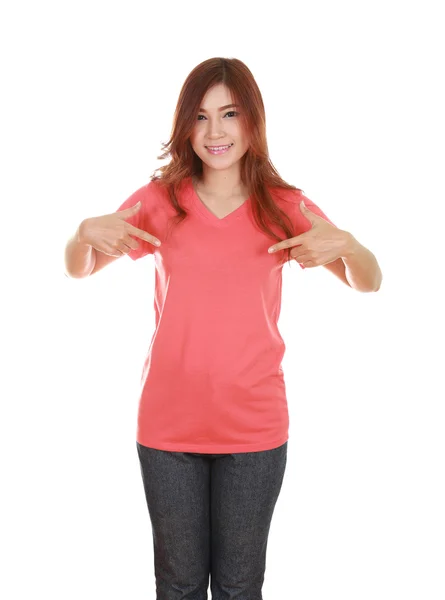 Young beautiful female with blank t-shirt — Stock Photo, Image