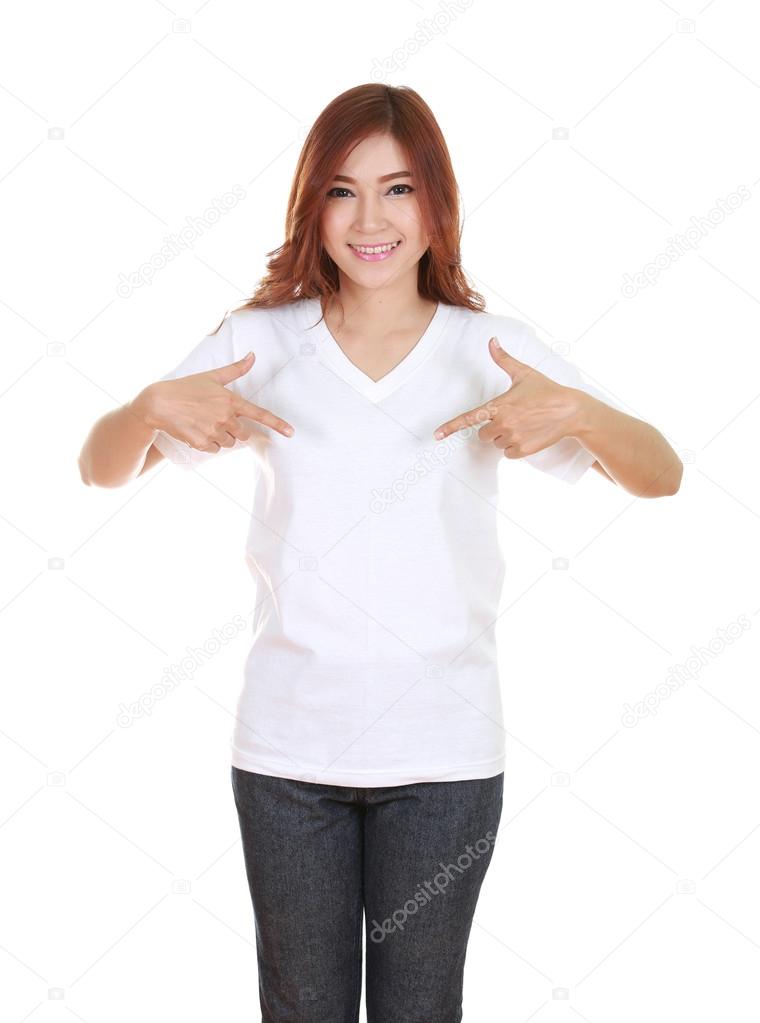 young beautiful female with blank white t-shirt 