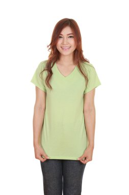 genç güzel kadın, boş t-shirt 