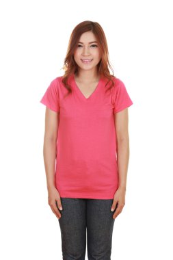 genç güzel kadın, boş t-shirt 