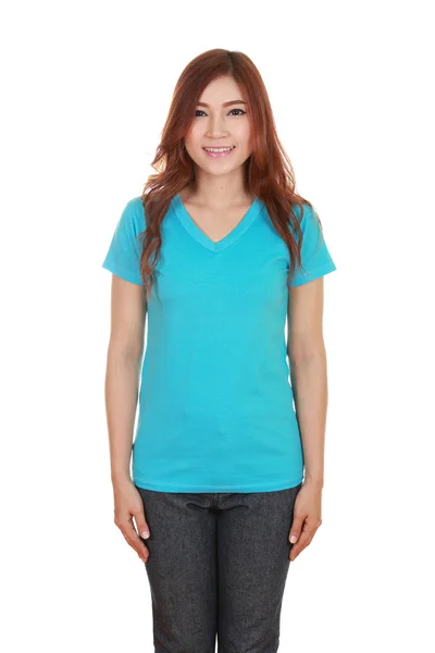 Young beautiful female with blank t-shirt — Stock Photo, Image