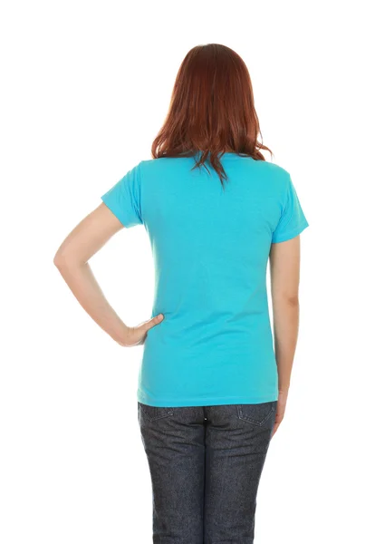 Female with blank t-shirt (back side) — Stock Photo, Image