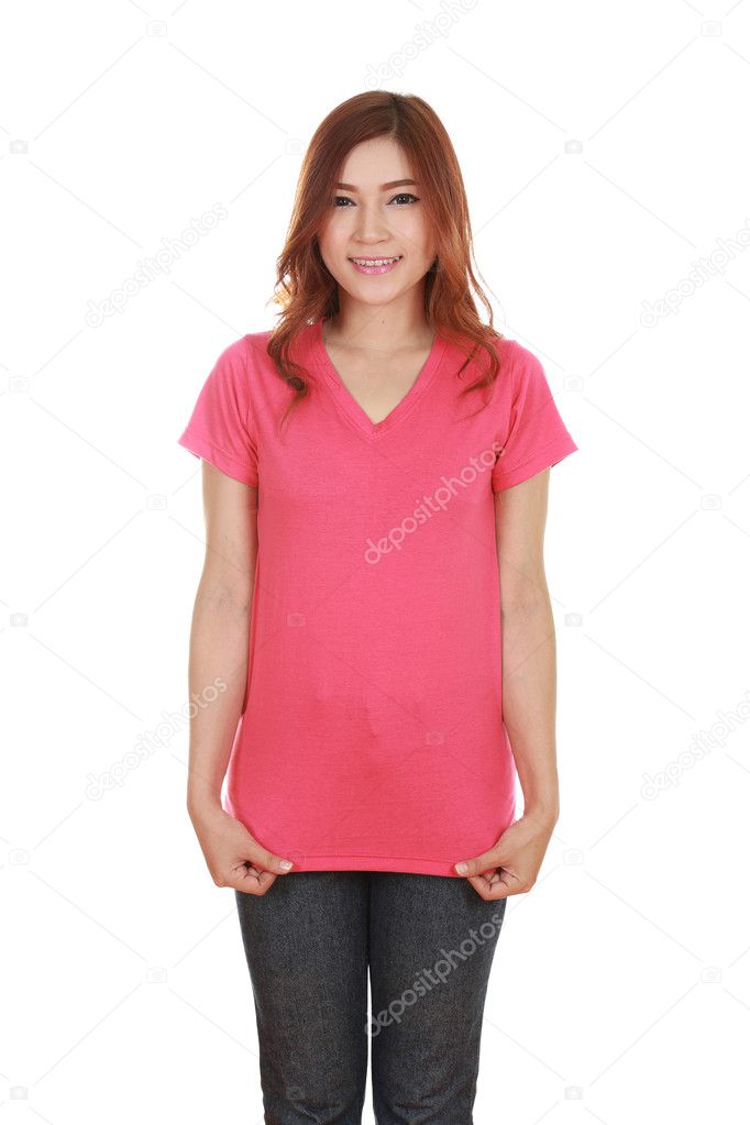 young beautiful female with blank t-shirt 