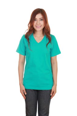 genç güzel kadın, boş t-shirt 