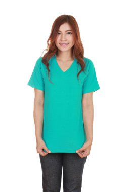 genç güzel kadın, boş t-shirt 