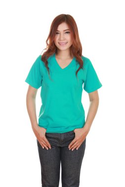 genç güzel kadın, boş t-shirt 