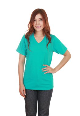 genç güzel kadın, boş t-shirt 