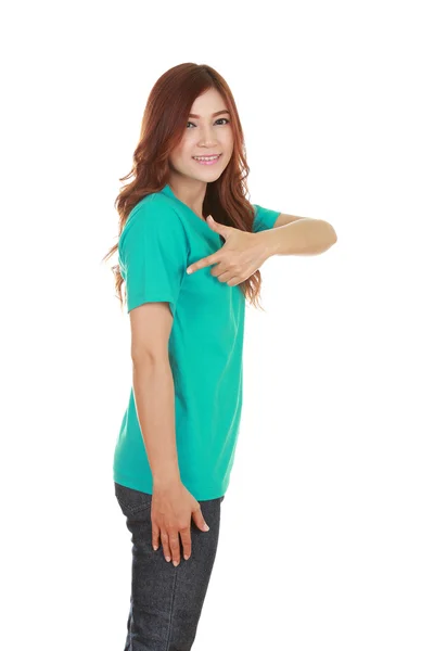 stock image young beautiful female with t-shirt (side view)